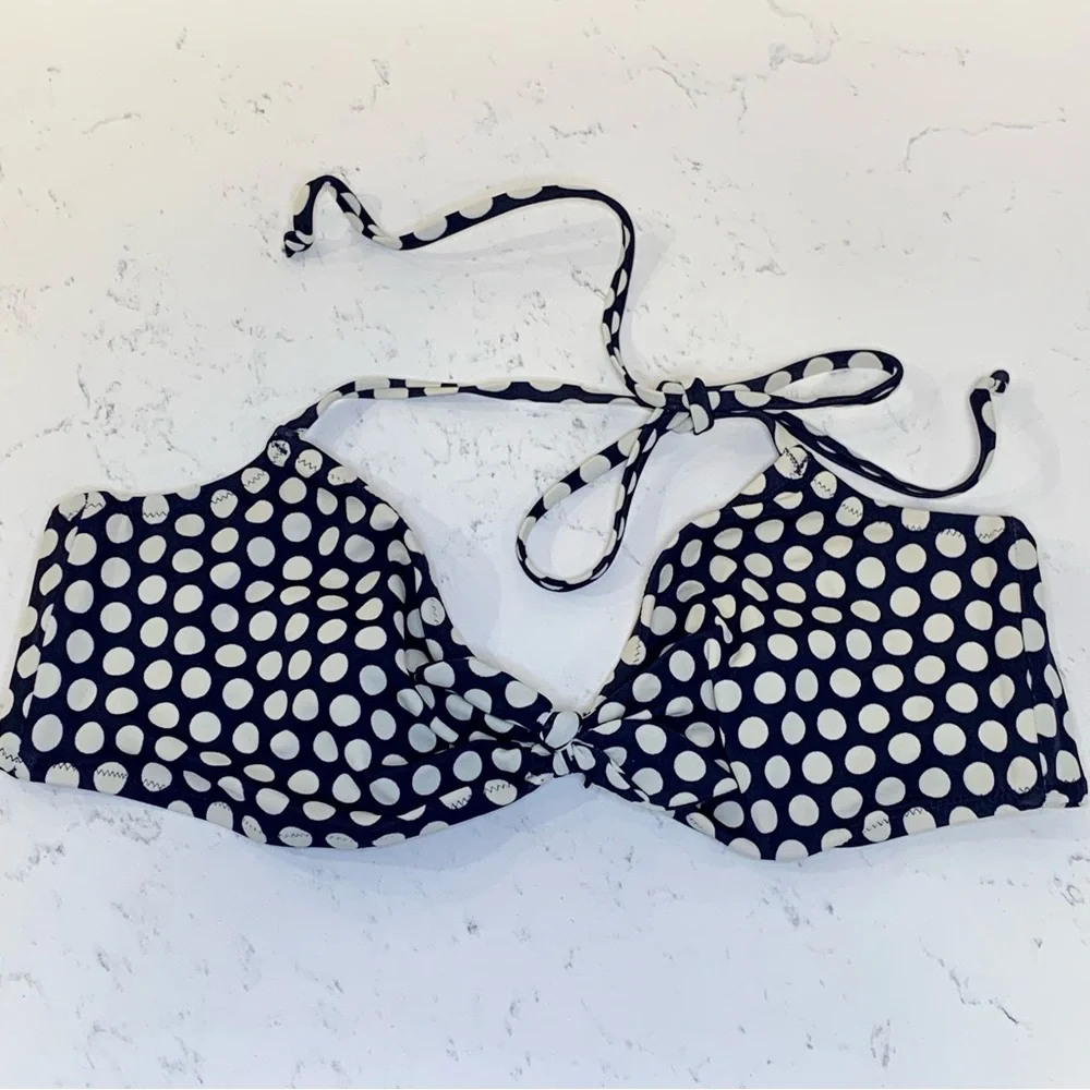 J. CREW Polka Dot Bikini Top Swim Navy Cream Size XL